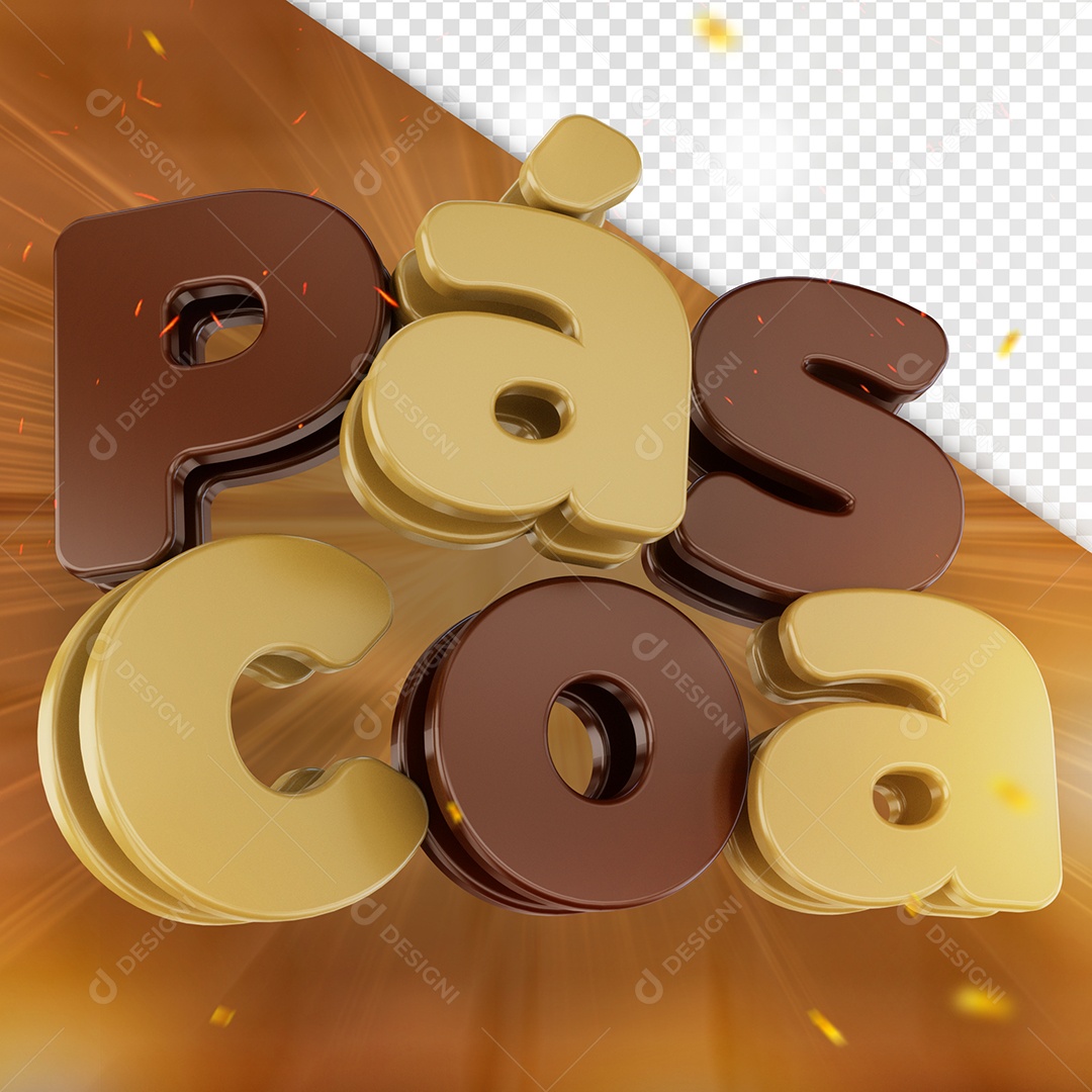Texto 3D Páscoa Marrom e Dourado Para Composição PSD