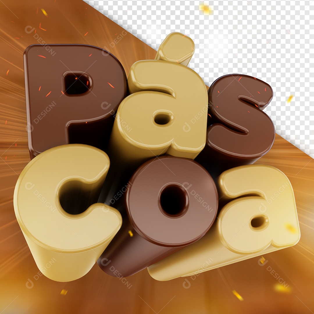 Texto 3D Páscoa Marrome Dourado Para Composição PSD