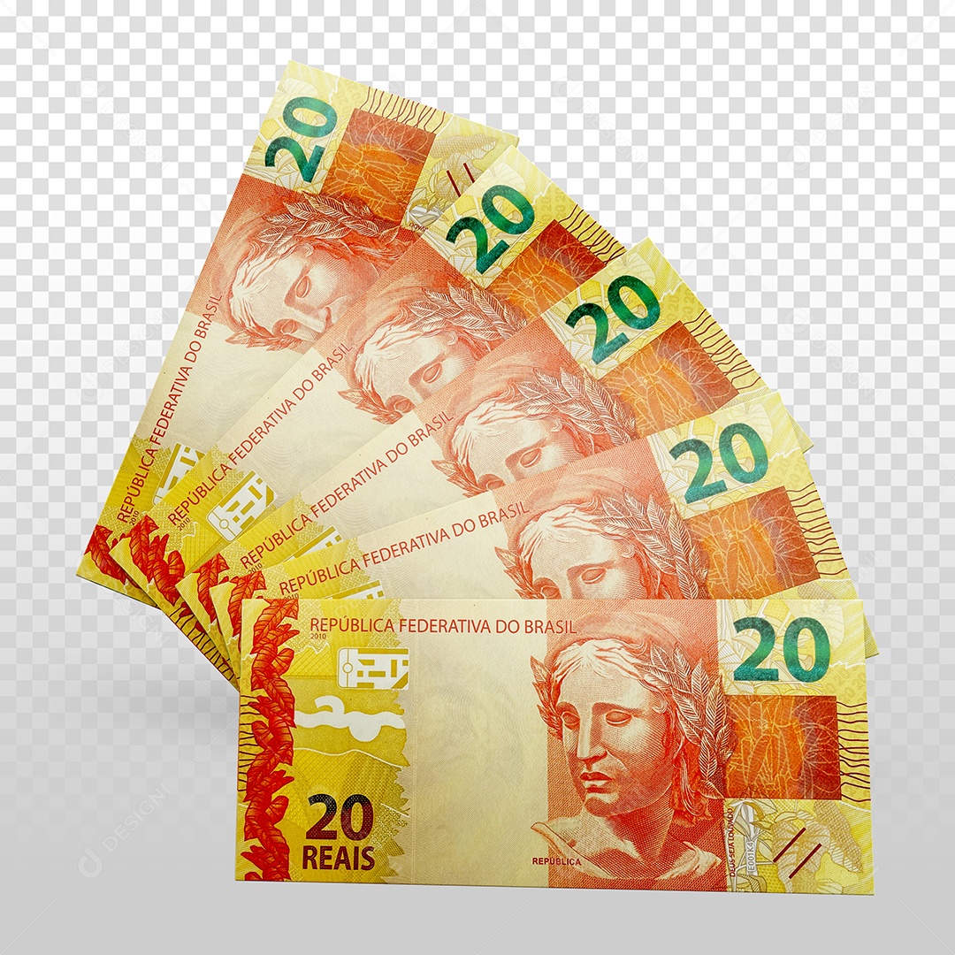 Notas de 20 Reais Dinheiro Elemento 3D Para Composição PSD