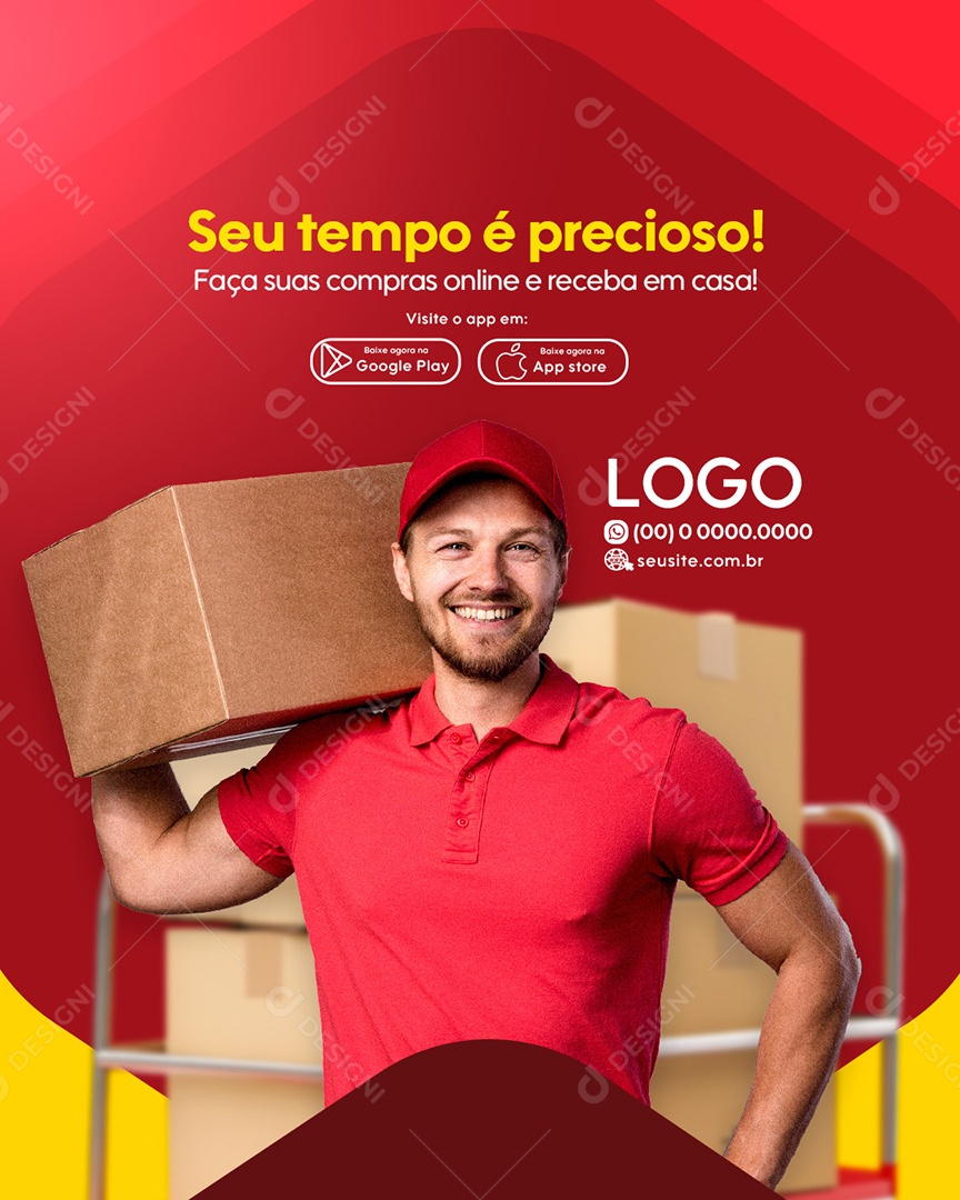 Flyer Supermercado Faça Suas Compras Online Social Media PSD Editável