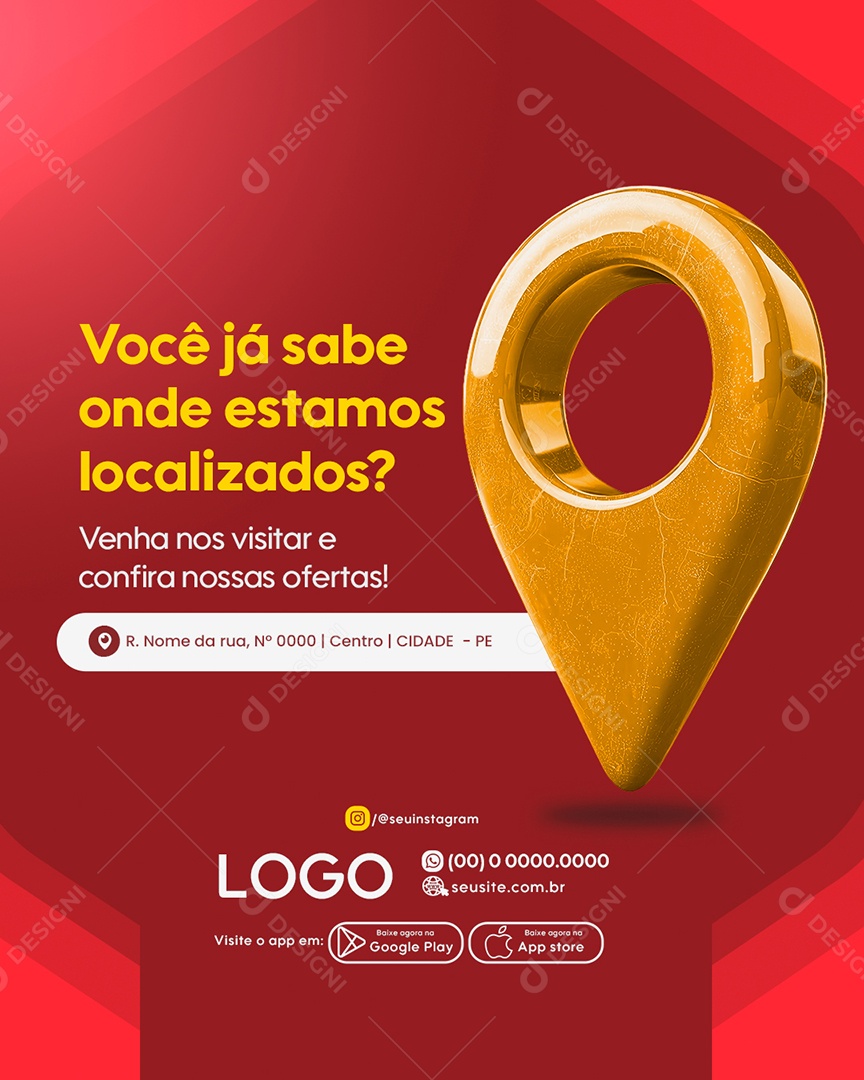 Flyer Supermercado Onde Estamos Localizados Social Media PSD Editável