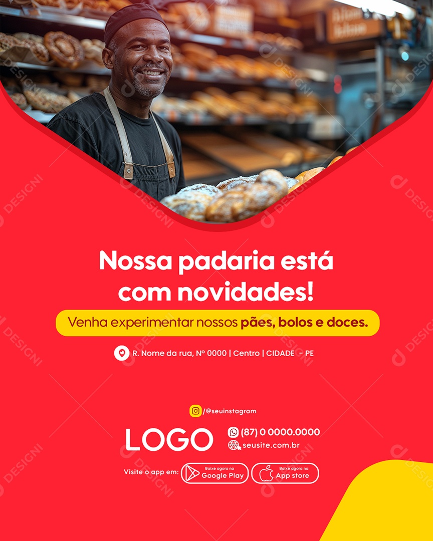 Flyer Supermercado Nossa Padaria Está Com Novidades Social Media PSD Editável