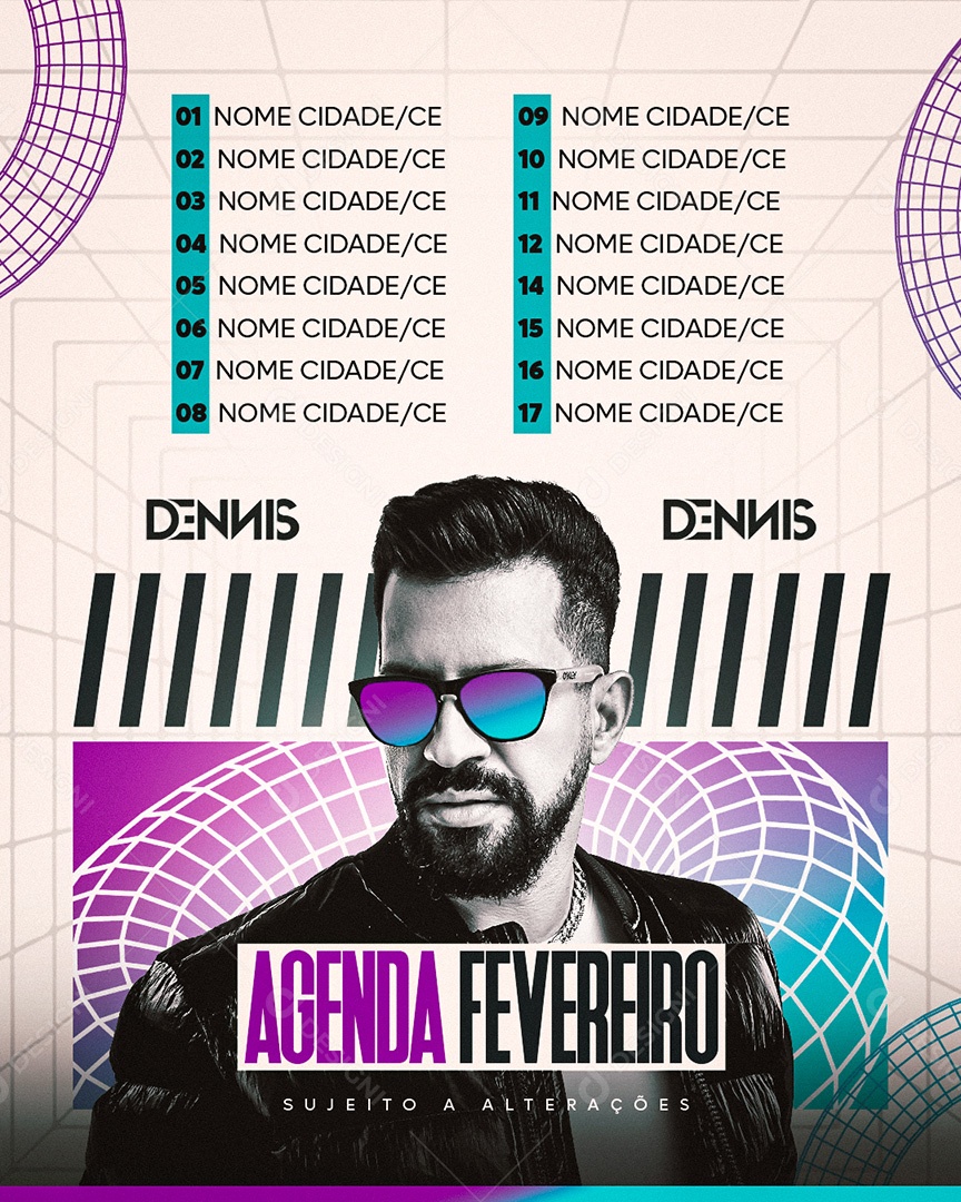 Feed Flyer Agenda Fevereiro Social Media PSD Editável