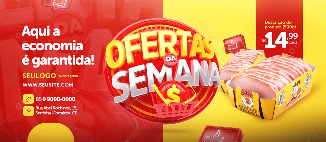 Banner Ofertas da Semana Supermercado Aqui a Economia é Garantida Social Media PSD Editável
