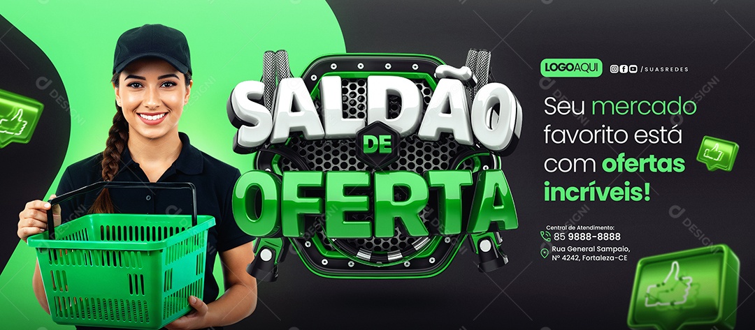 Banner Saldão de Oferta Supermercado Seu Mercado Favorito Social Media PSD Editável