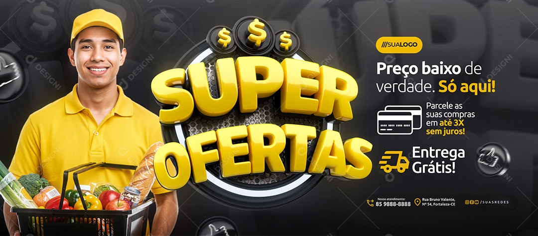 Banner Super Ofertas Supermercado Preço Baixo Social Media PSD Editável
