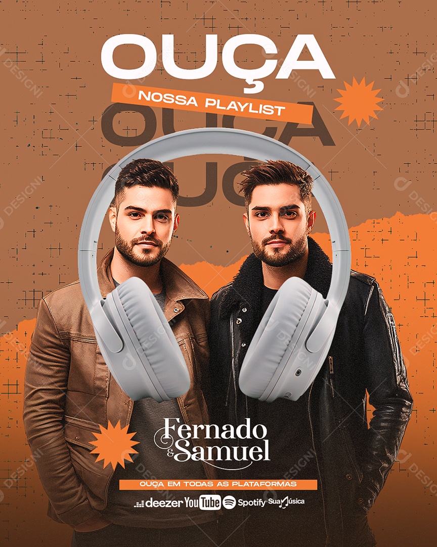 Flyer Ouça Nossa Playlist Fernado e Samuel Social Media PSD Editável