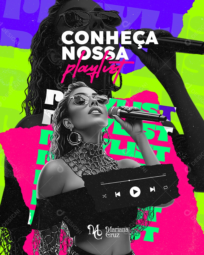 Flyer Conheça Nossa Playlist Mariana Cruz Social Media PSD Editável