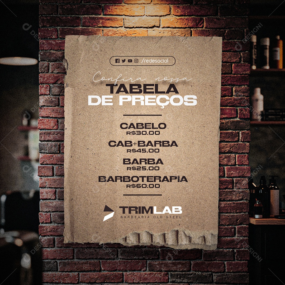 Barbearia Confira Nossa Tabela de Preços Social Media PSD Editável