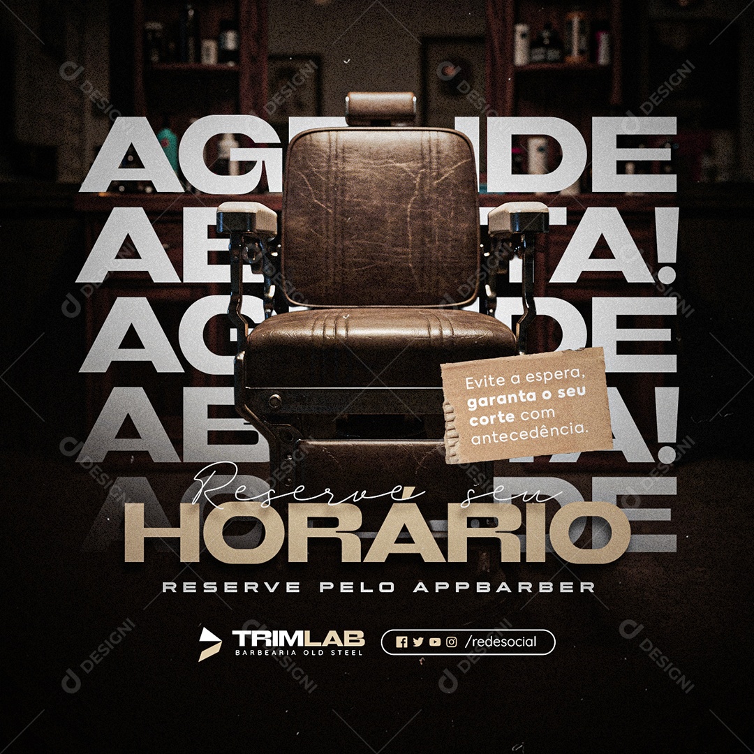 Barbearia Reserve seu Horário Social Media PSD Editável