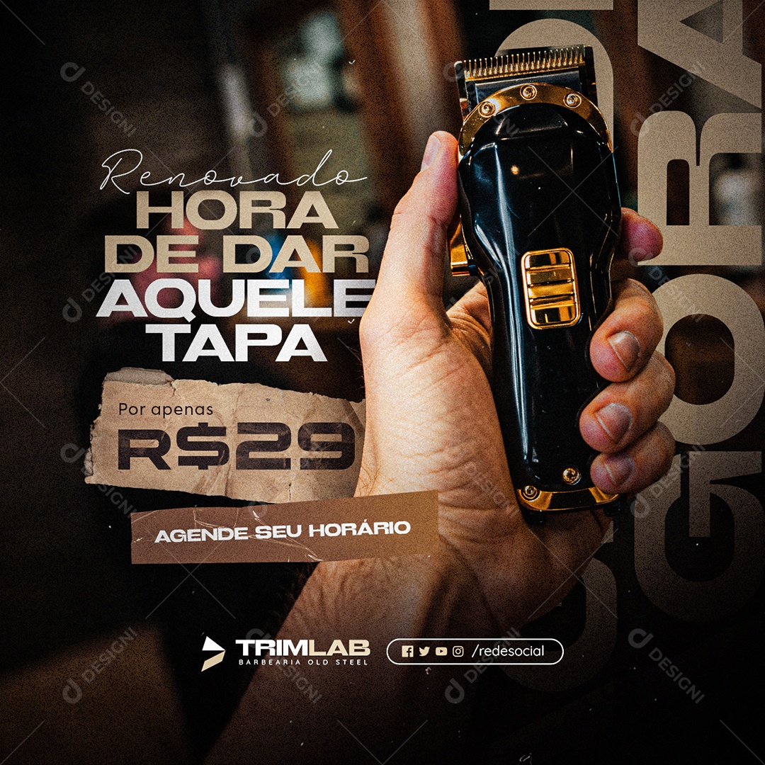 Barbearia Renovado Hora de Dar Aquele Tapa Social Media PSD Editável