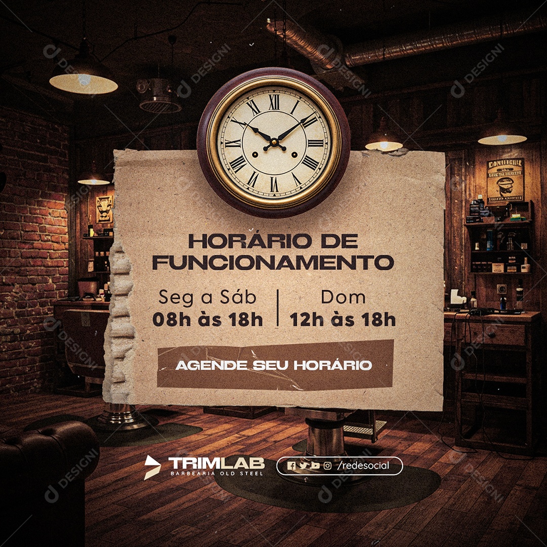 Barbearia Horário de Funcionamento Social Media PSD Editável