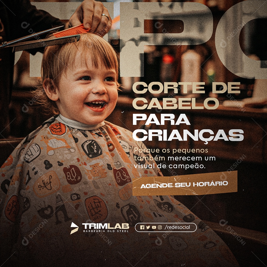 Barbearia Corte de Cabelo para Crianças Social Media PSD Editável