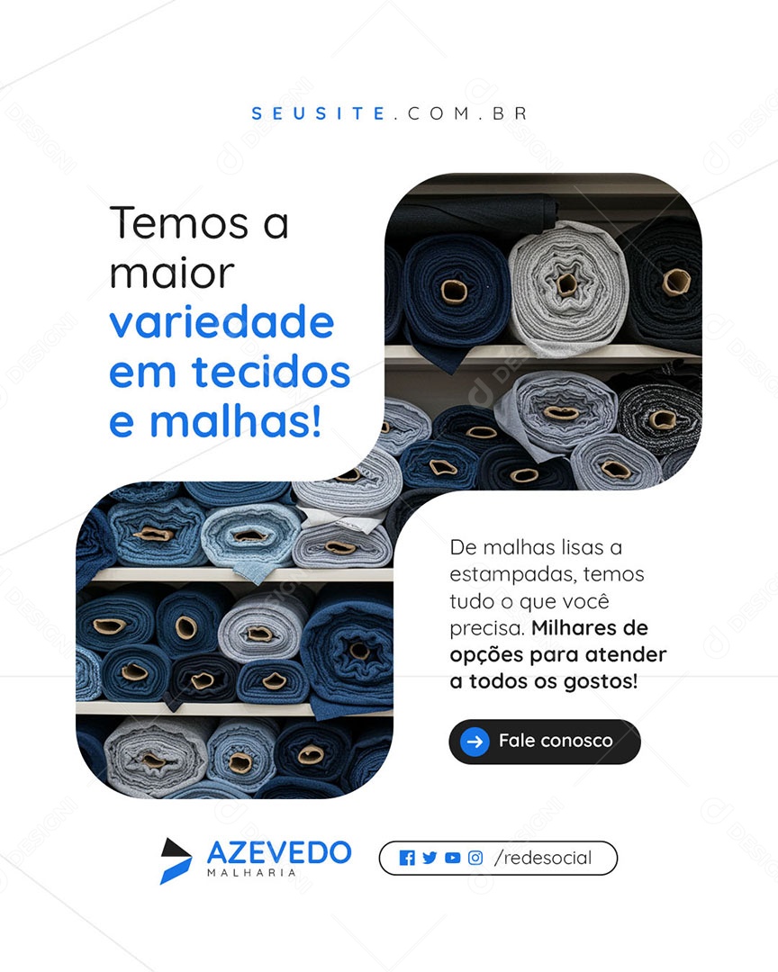 Malharia Temos a Maior Variedade em Tecidos Social Media PSD Editável