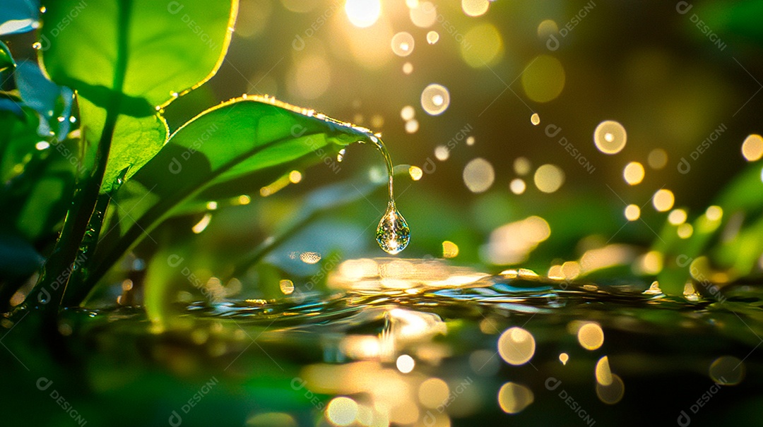 Quando o sol quente abraça a terra planta dentro de uma água