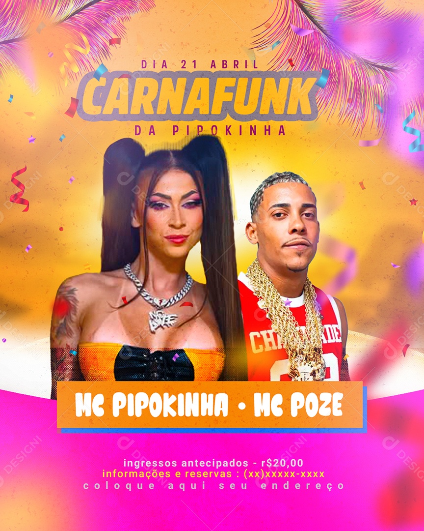 Flyer Carnaval Menos Pipokinha Carnafunk Social Media PSD Editável