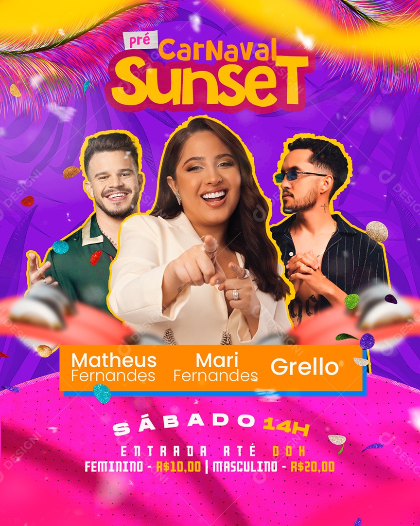 Flyer Pré Carnaval Sunset Social Media PSD Editável