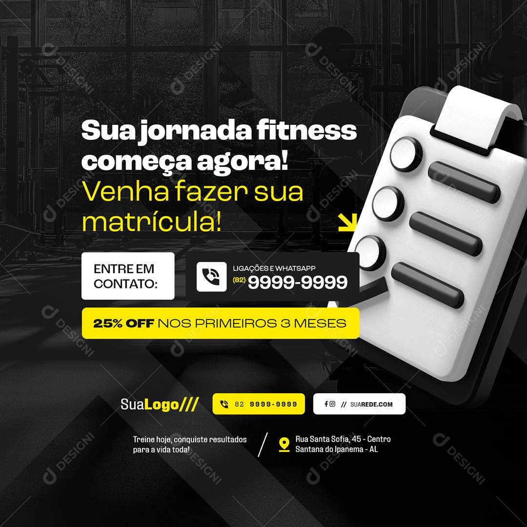 Academia Sua Jornada Fitness Social Media PSD Editável