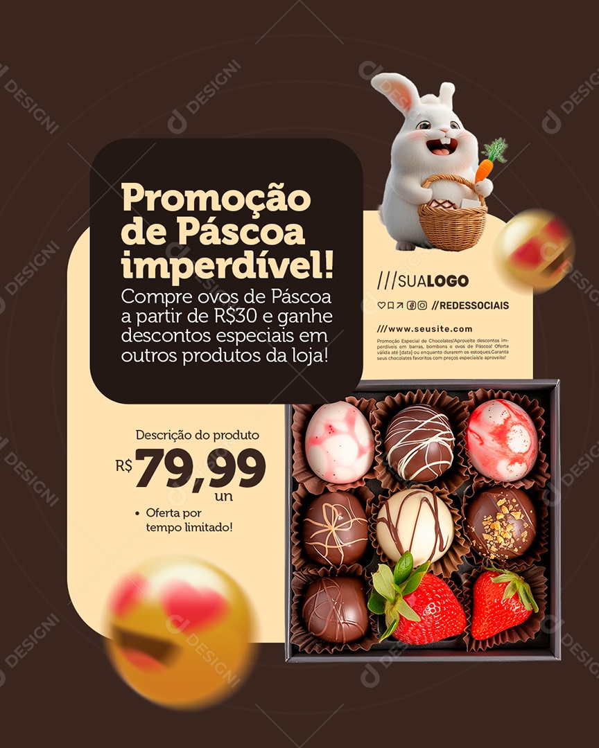Supermercado Promoção de Páscoa Imperdível Social Media PSD Editável