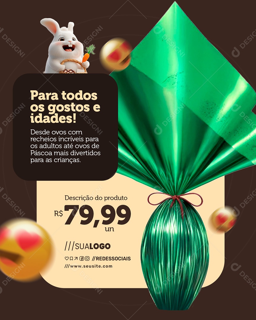 Supermercado Para Todos os Gostos e Idades Ovo de Páscoa Social Media PSD Editável