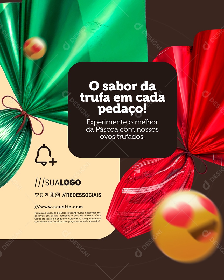 Supermercado O Sabor da Trufa em Cada Pedaço Ovo de Páscoa Social Media PSD Editável