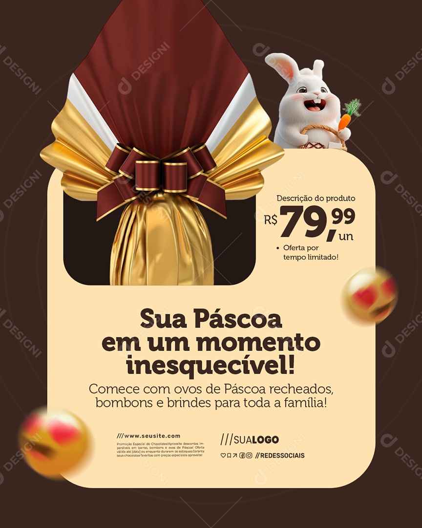 Supermercado Sua Páscoa em Um Momento Inesquecível Ovo de Páscoa Social Media PSD Editável