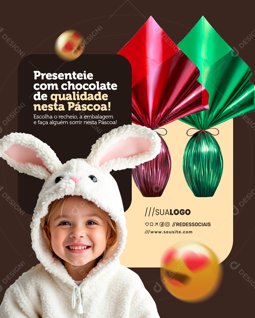 Supermercado Presenteie com Chocolate Ovos de Páscoa Social Media PSD Editável