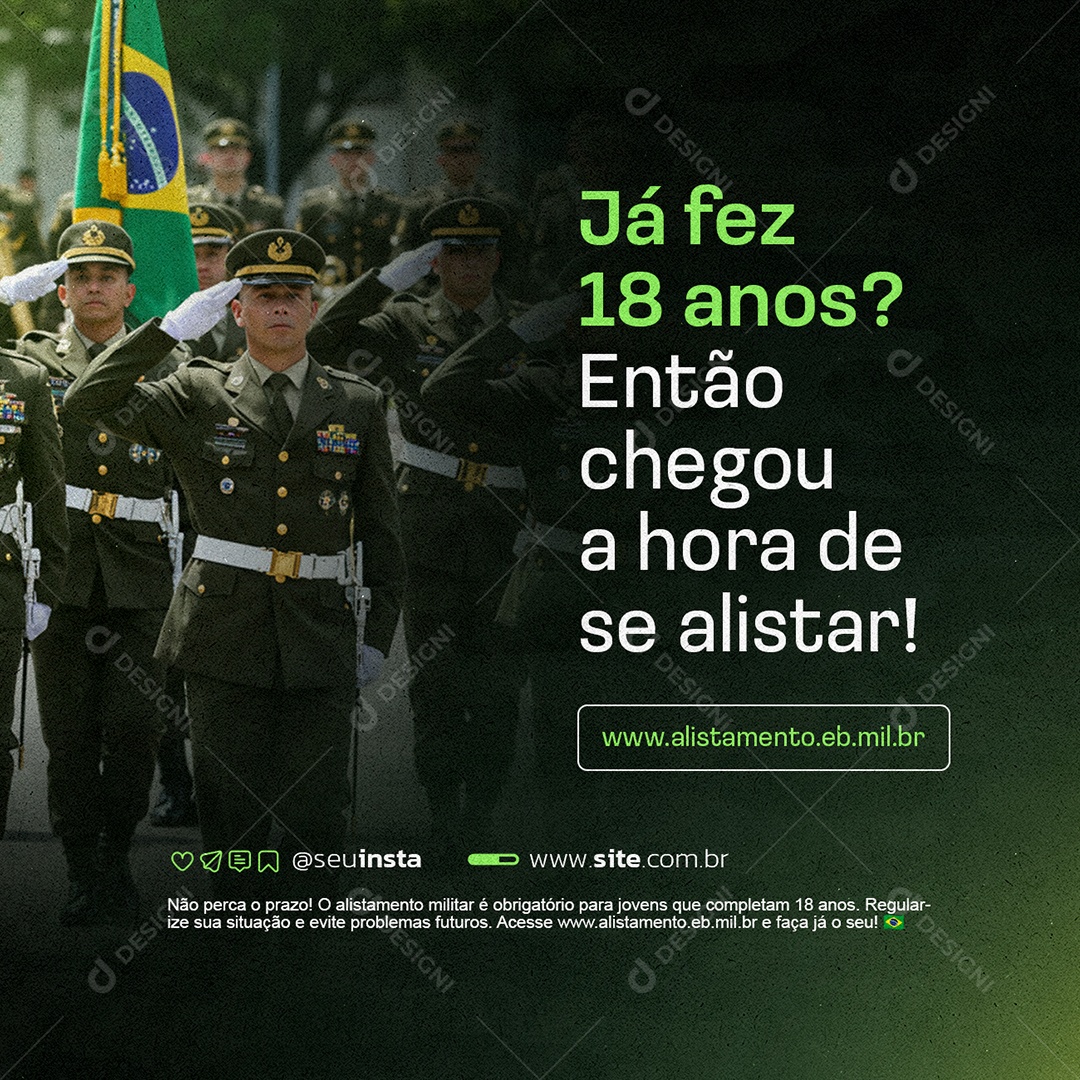 Alistamento Militar Chegou a Hora de Se Alistar Social Media PSD Editável