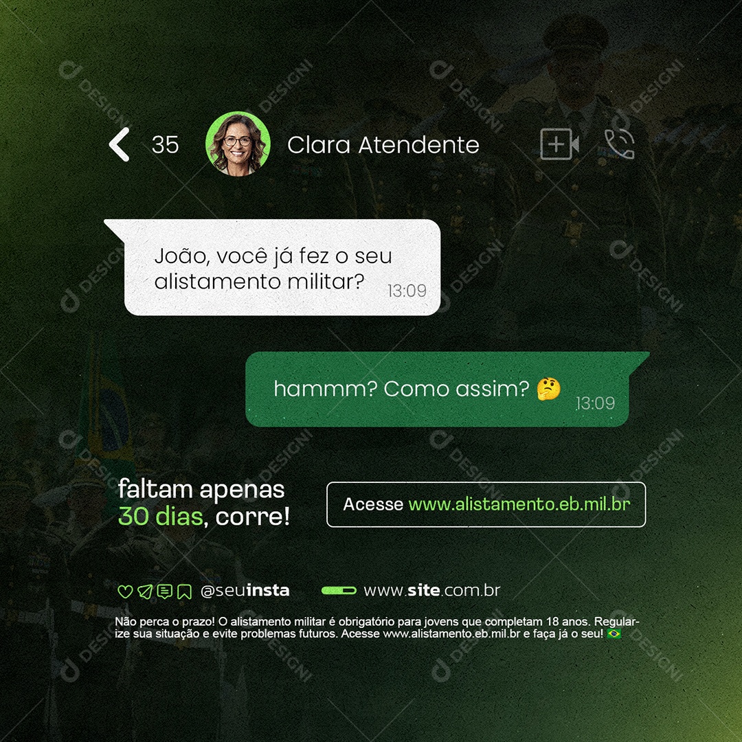 Alistamento Militar Faltam Apenas Trinta Dias Social Media PSD Editável