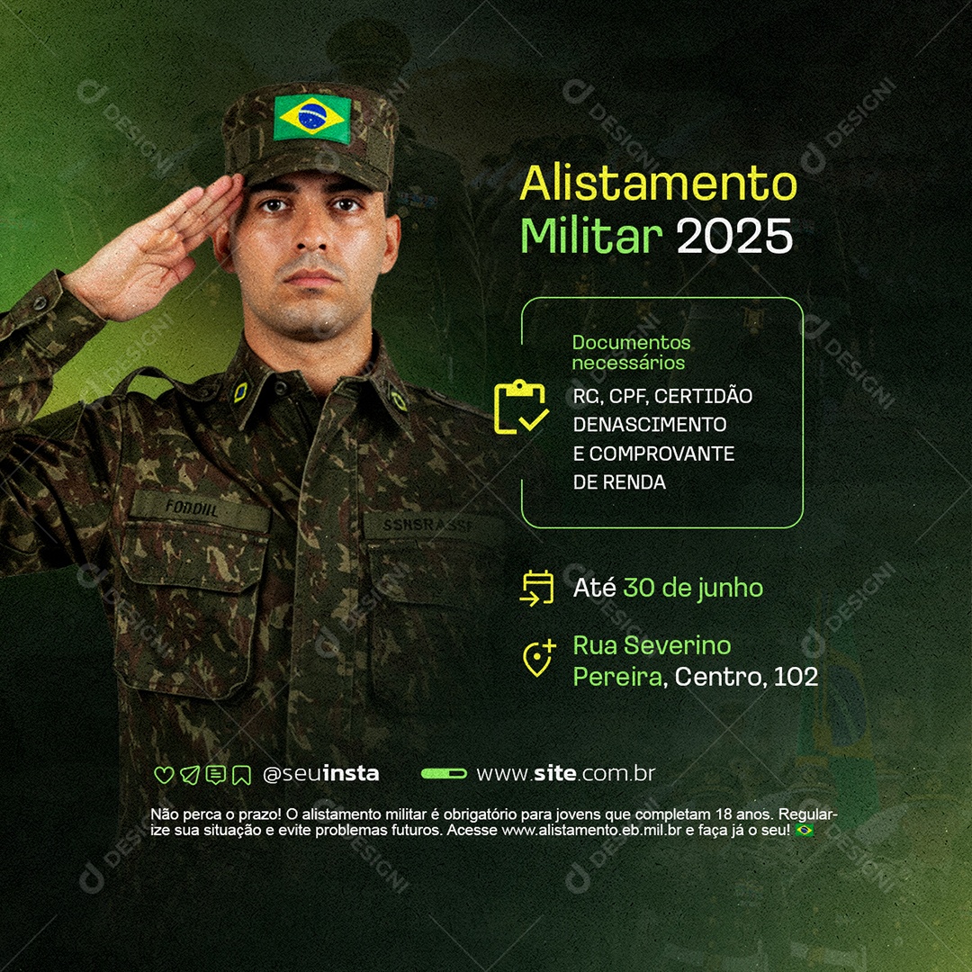 Social Media Alistamento Militar 2025 Documentos Necessários PSD Editável