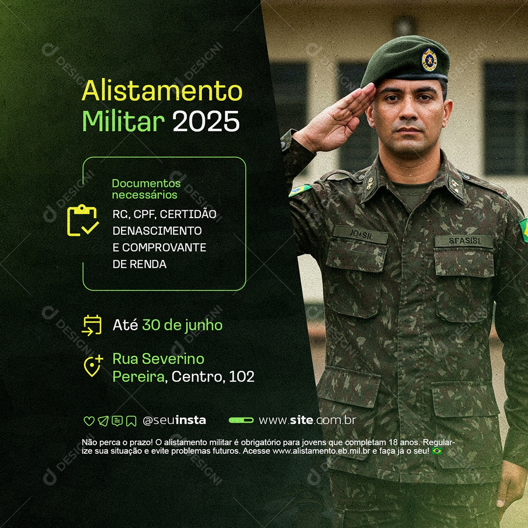 Alistamento Militar 2025 Documentos Necessários Social Media PSD Editável