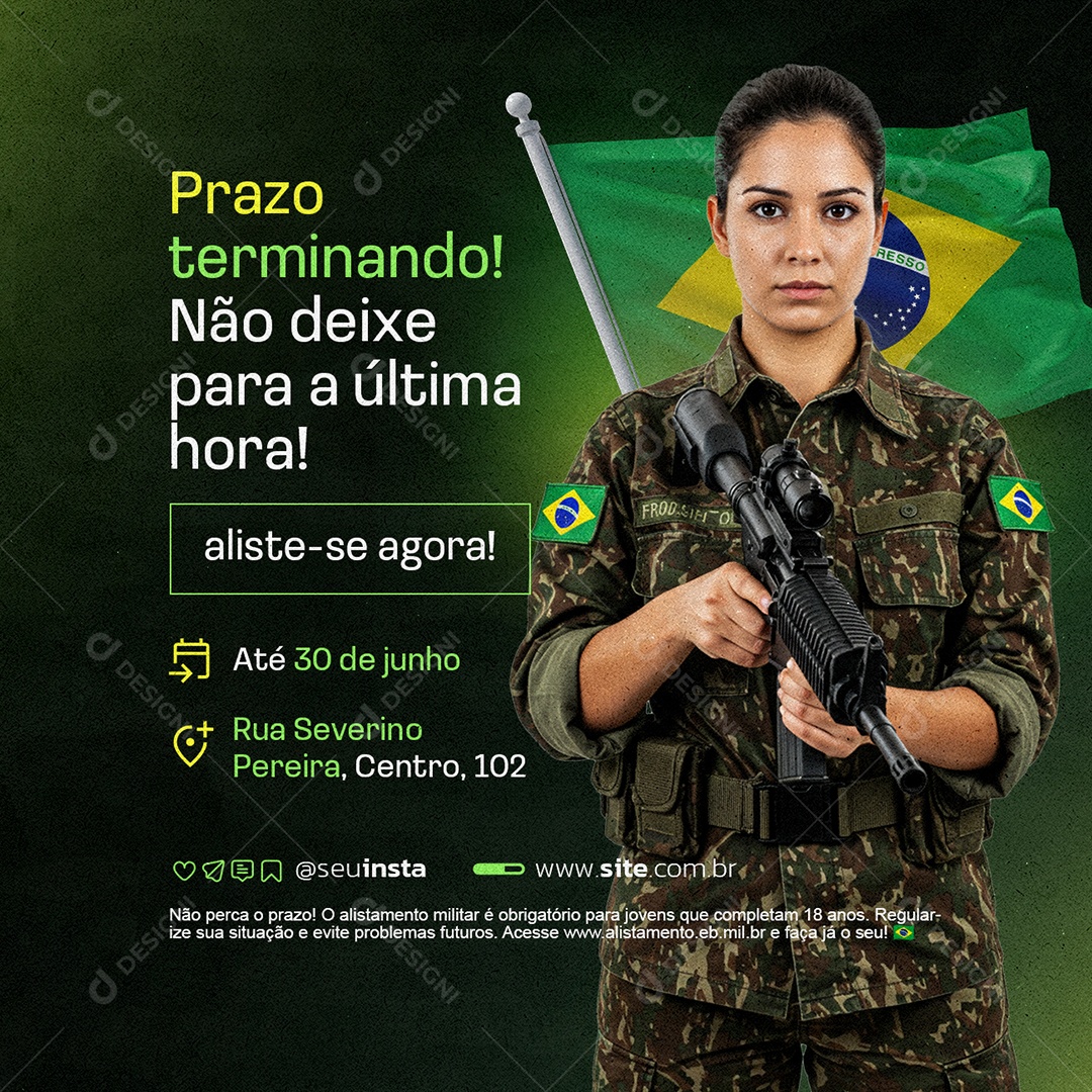 Alistamento Militar Prazo Terminando Social Media PSD Editável