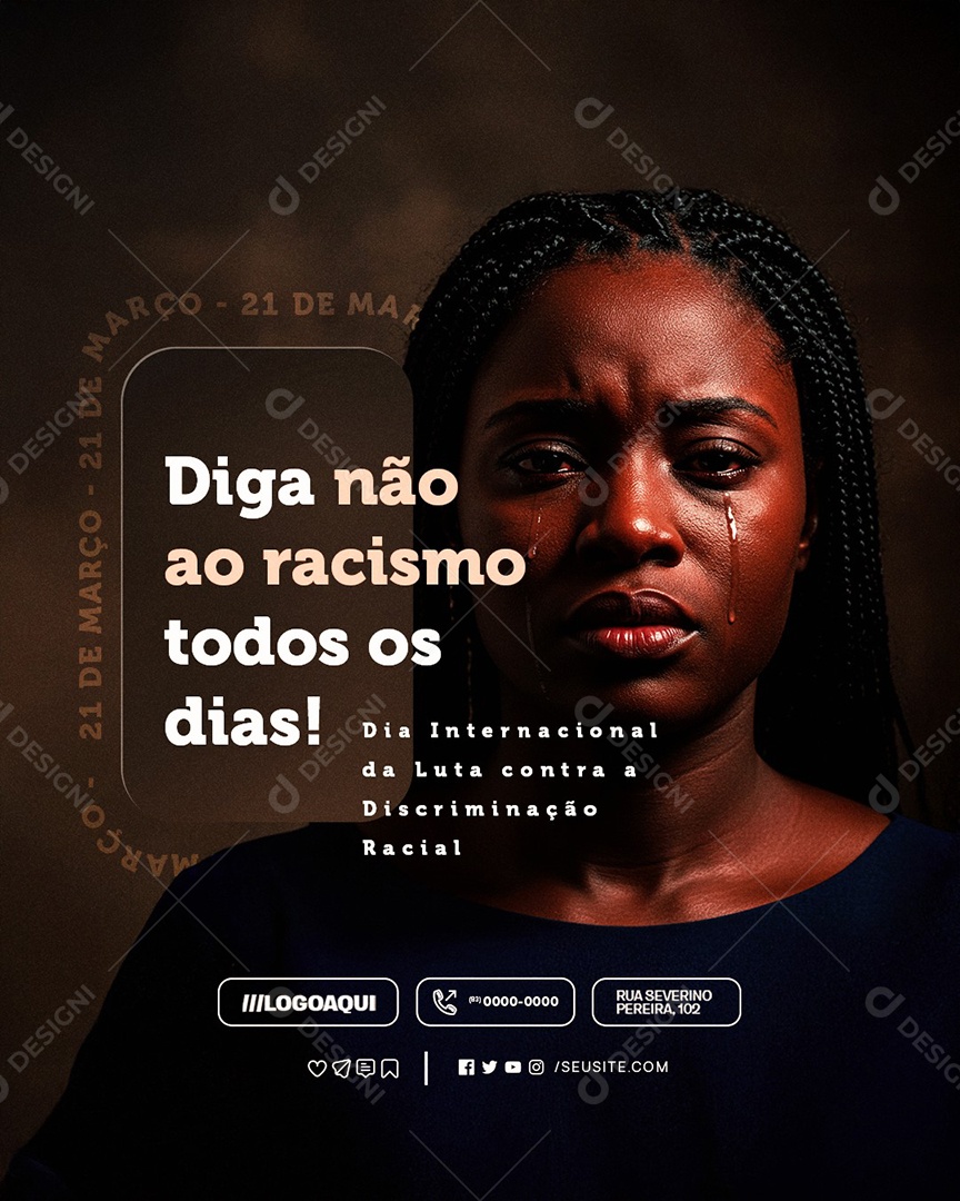 Dia Internacional da Luta Contra a Discriminação Racial 21 de Março Sopcial Media PSD Editável