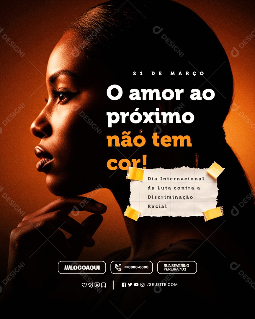 Dia Internacional da Luta Contra a Discriminação Racial 21 de Março Sopcial Media PSD Editável