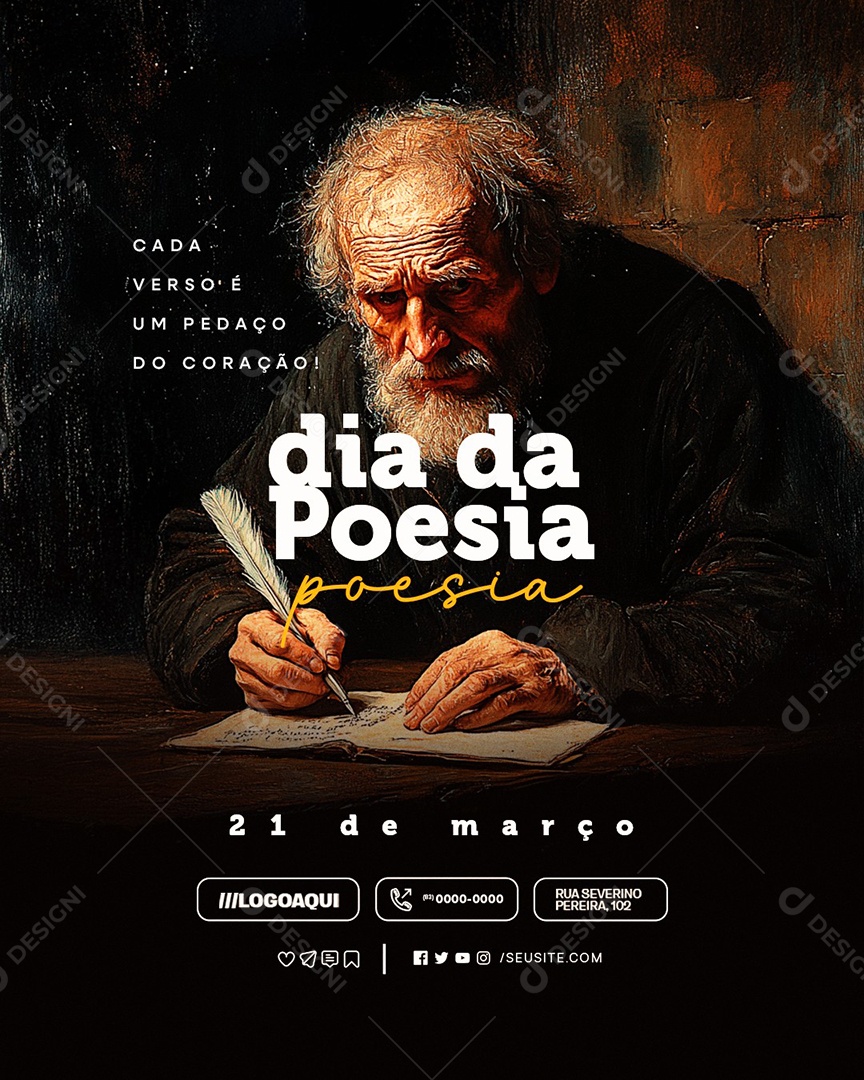 Dia da Poesia 21 de Março Cada Verso é Um Pedaço do Coração Social Media PSD Editável