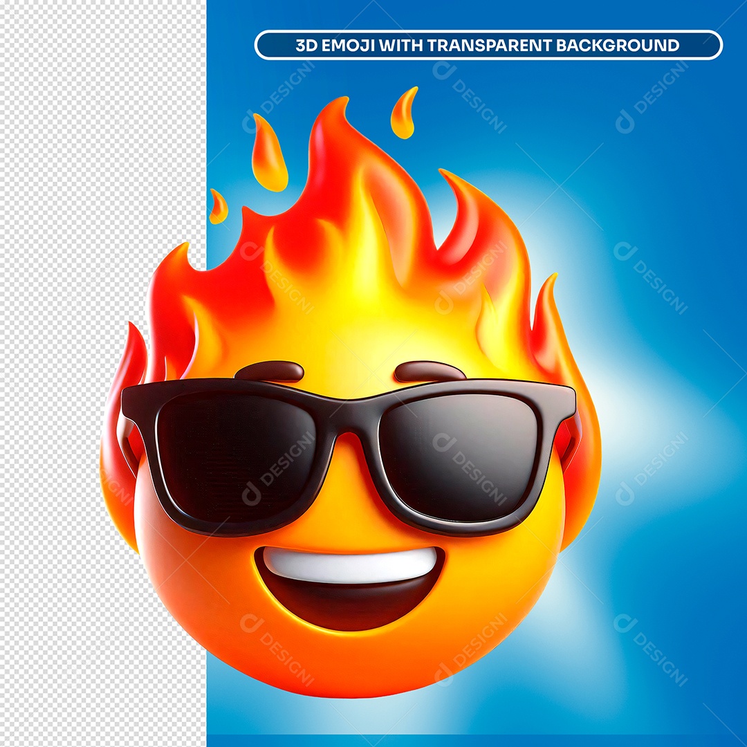 Elemento 3D Emoji de Óculos em Chamas Para Composição PSD