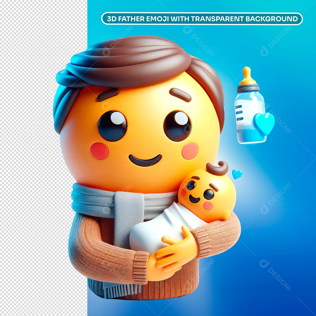 Elemento 3D Emoji de Pai Segurando Bebê para Composição PSD