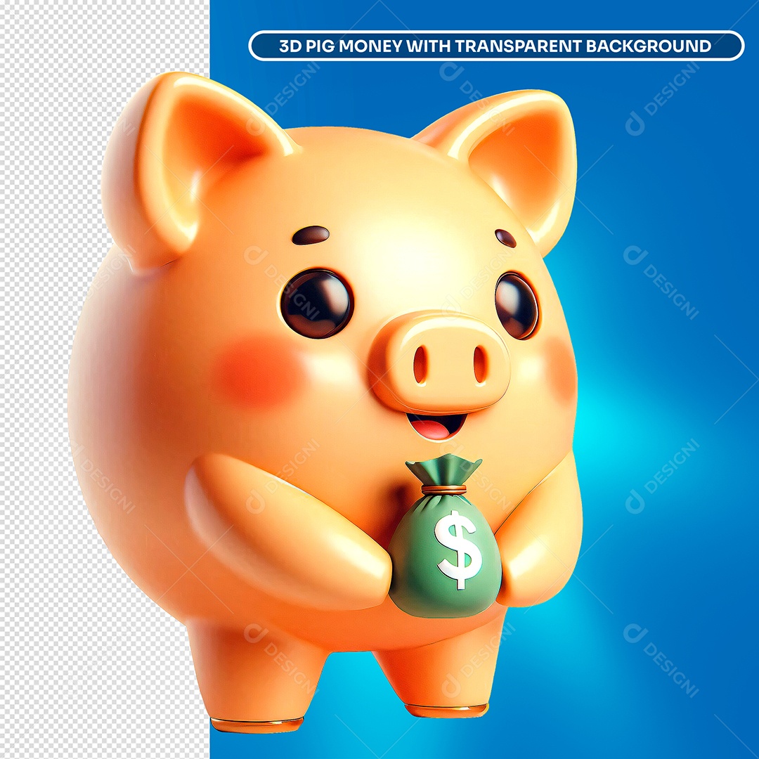 Elemento 3D Emoji de Porquinho para Composição PSD