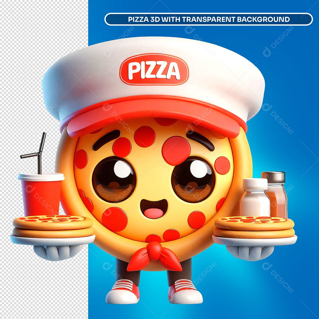 Elemento 3D Personagem de Pizza para Composição PSD