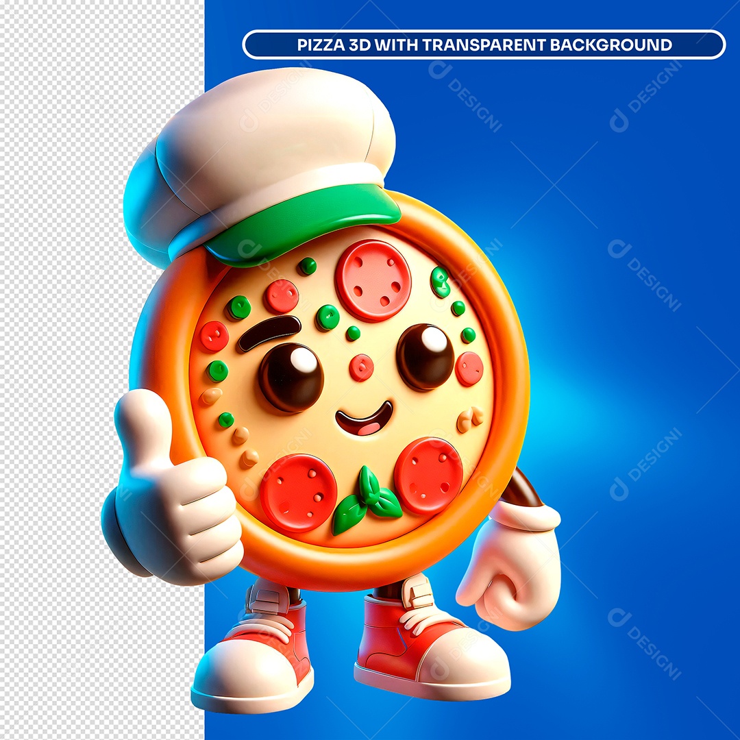 Elemento 3D Personagem de Pizza para Composição PSD