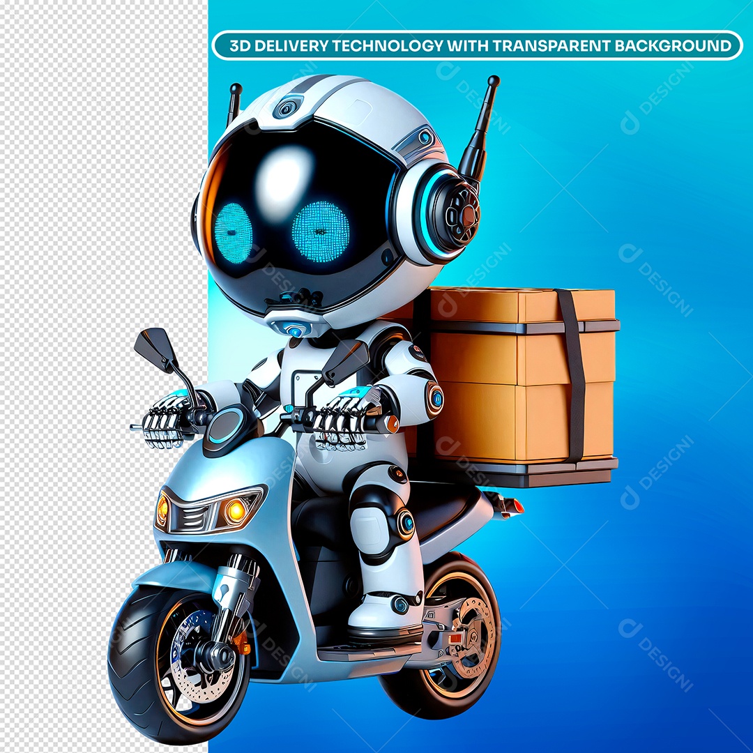 Elemento 3D Personagem Robô Entregador Delivery para Composição PSD