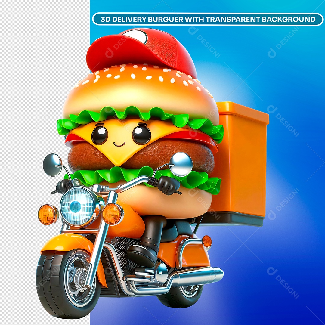 Elemento 3D Personagem Hamburguer Entregador Delivery para Composição PSD