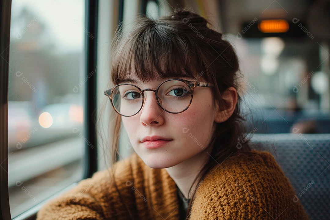 Garota realista olhando séria para a câmera