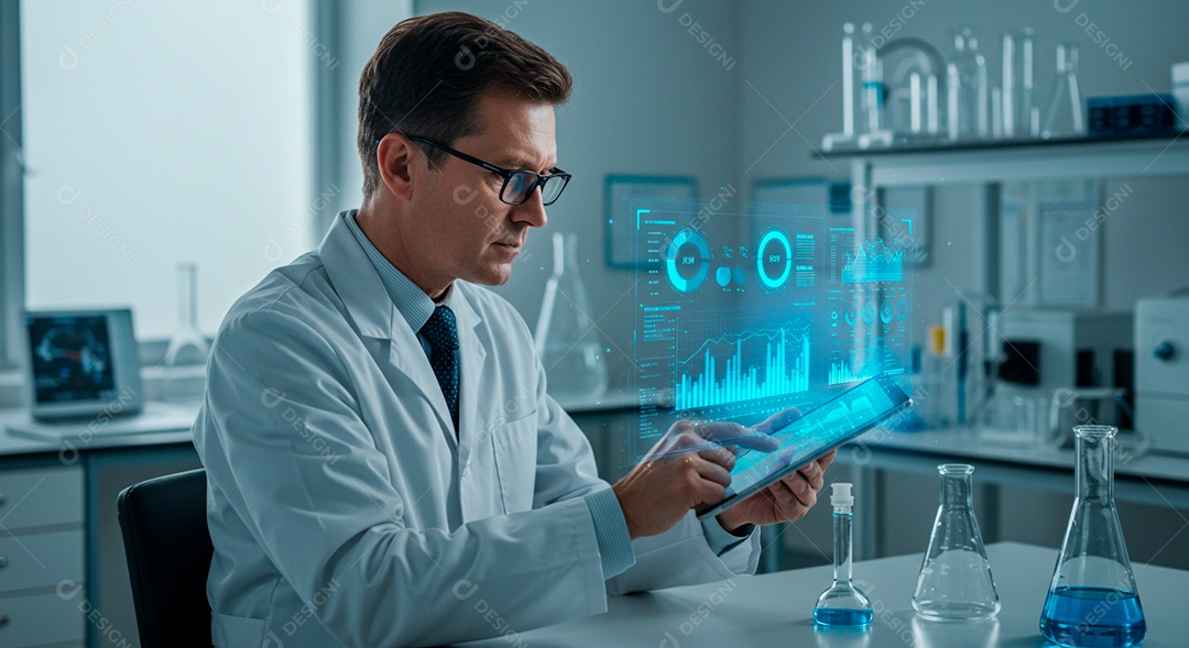 Homem jovem usando tecnologias avançada de IA