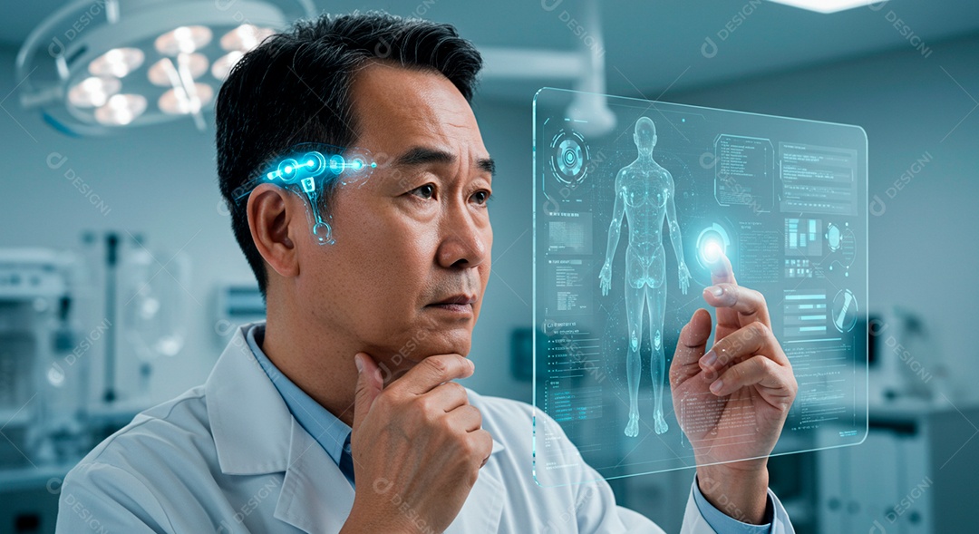 Homem jovem usando tecnologias avançada de IA