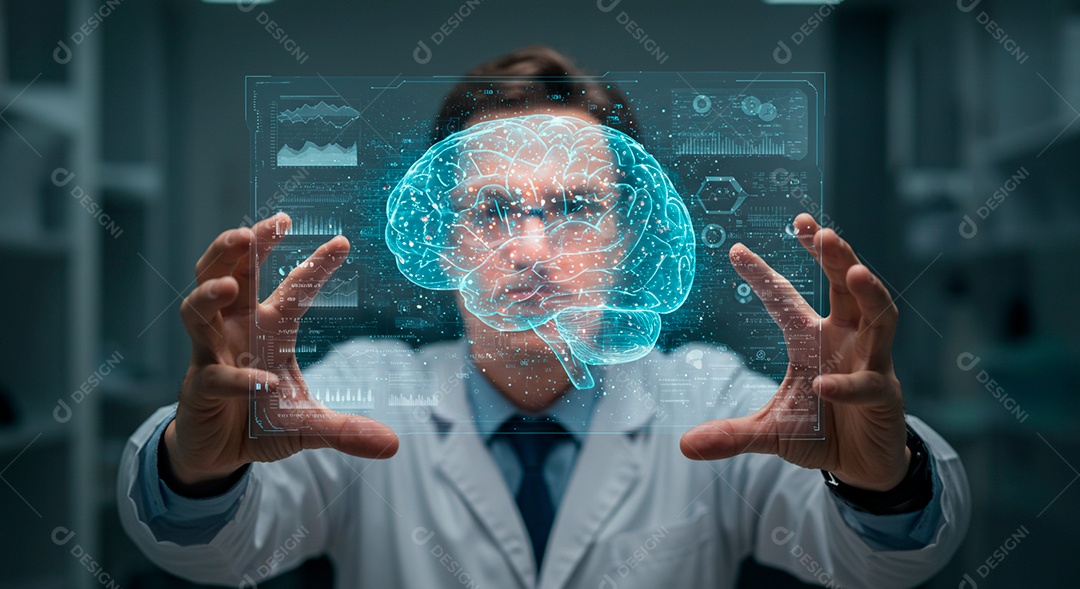 Homem jovem usando tecnologias avançada de IA