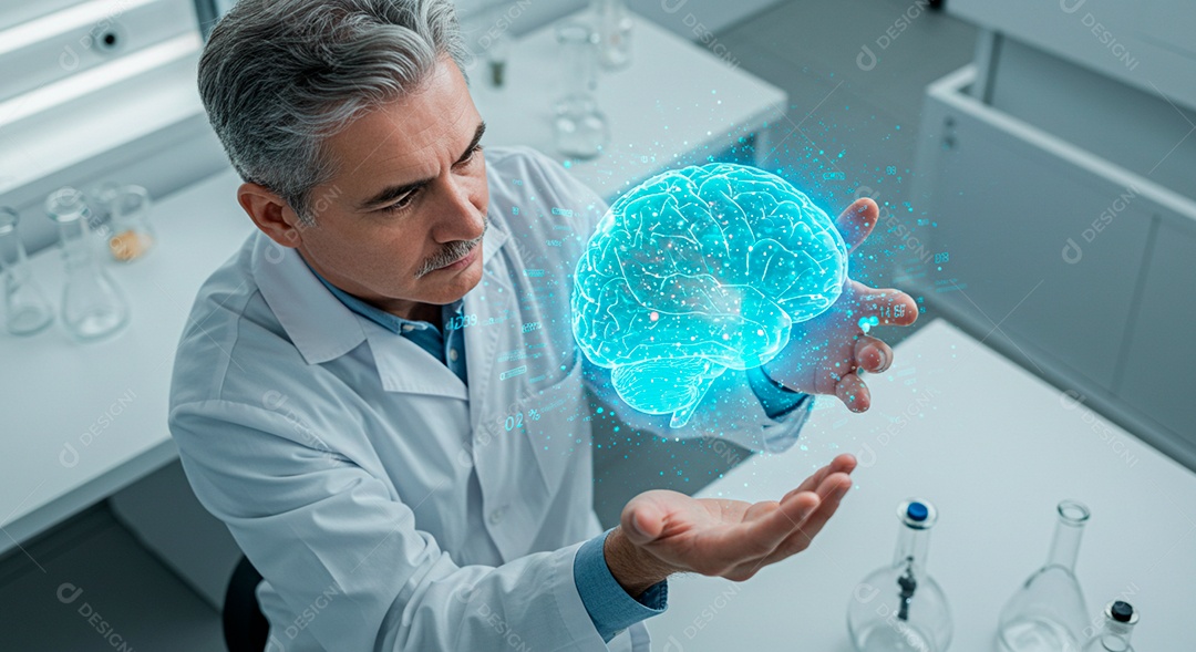 Homem jovem usando tecnologias avançada de IA