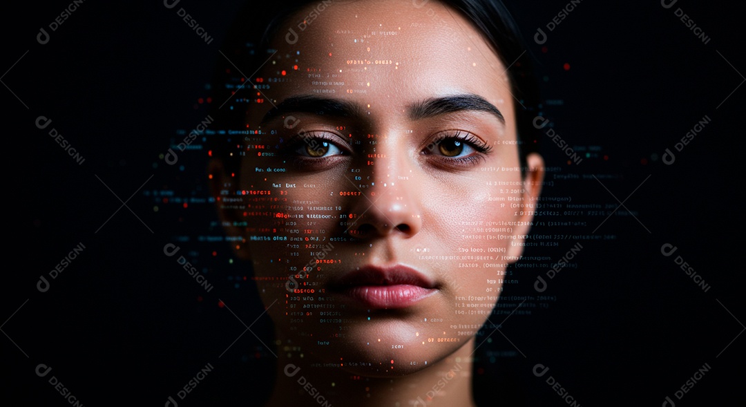 Mulher jovem usando tecnologias avançada de IA