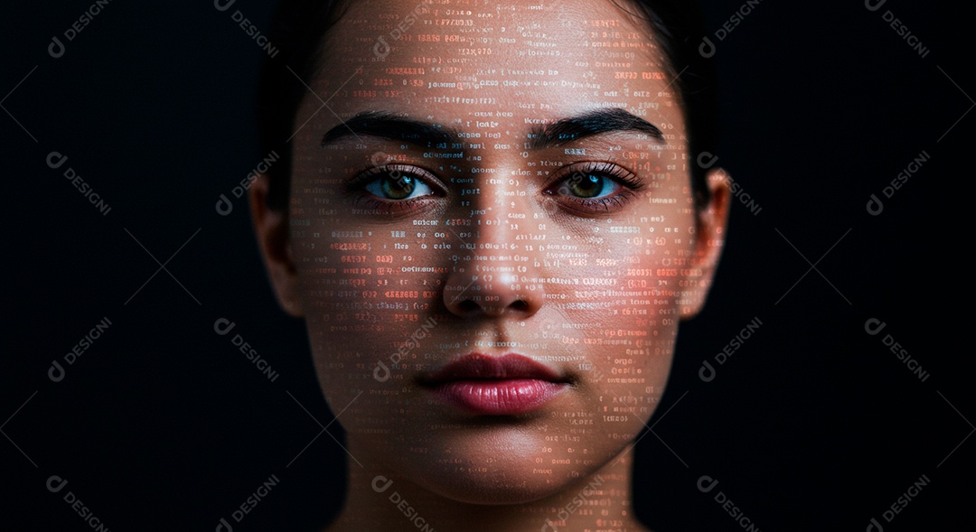 Mulher jovem usando tecnologias avançada de IA