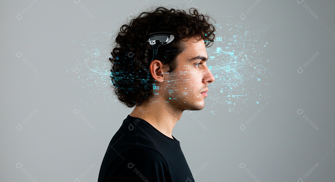 Homem jovem usando tecnologias avançada de IA